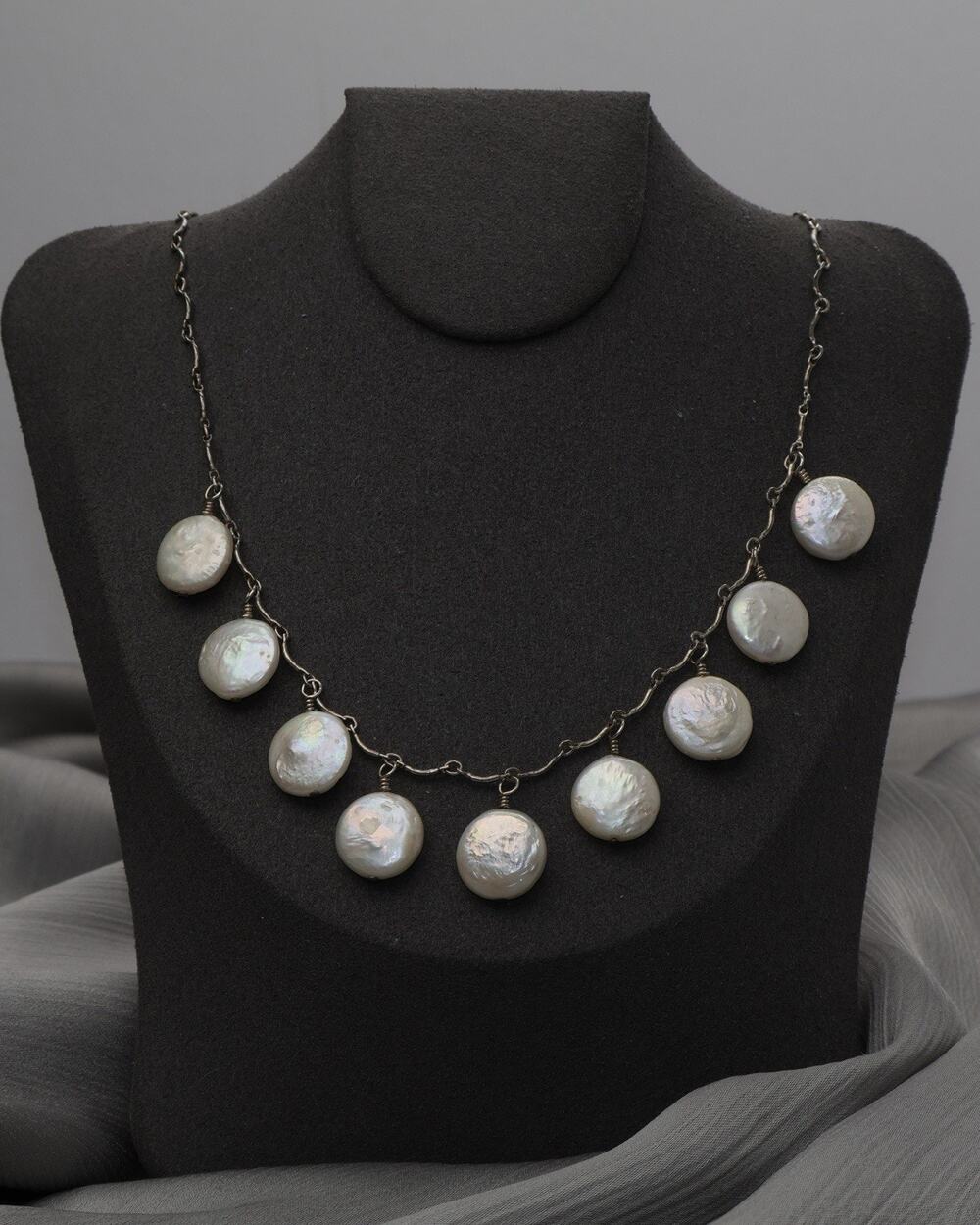 Vintage Sterling Silver Pearl Necklace 13.8G / 18in ( Adjustable)